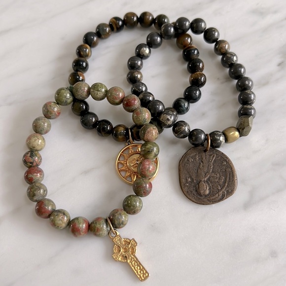 Jewelry - Trio of Beaded Stone Stretch Bracelets